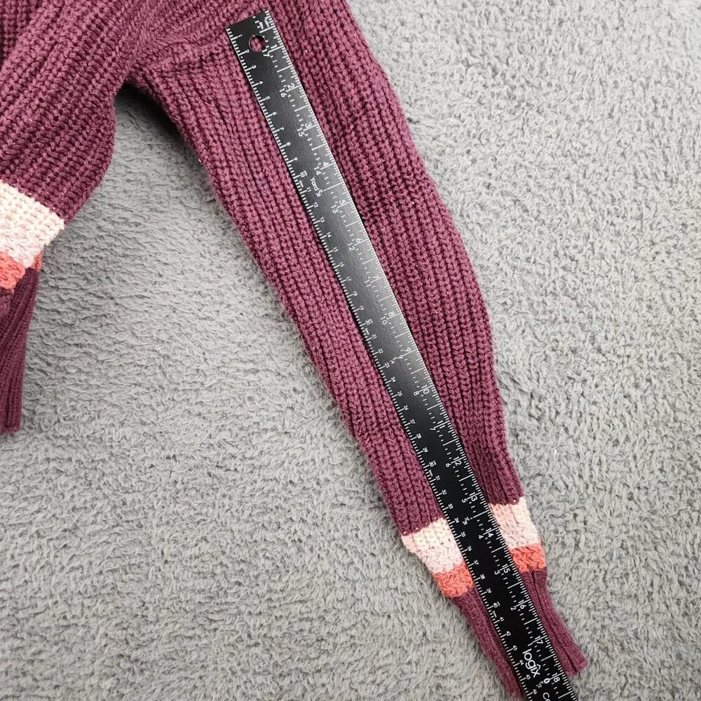 Women's Cropped Boxy Oversized Cardigan Sweater Extra Small Burgundy Y2K Preppy - Picture 8 of 11